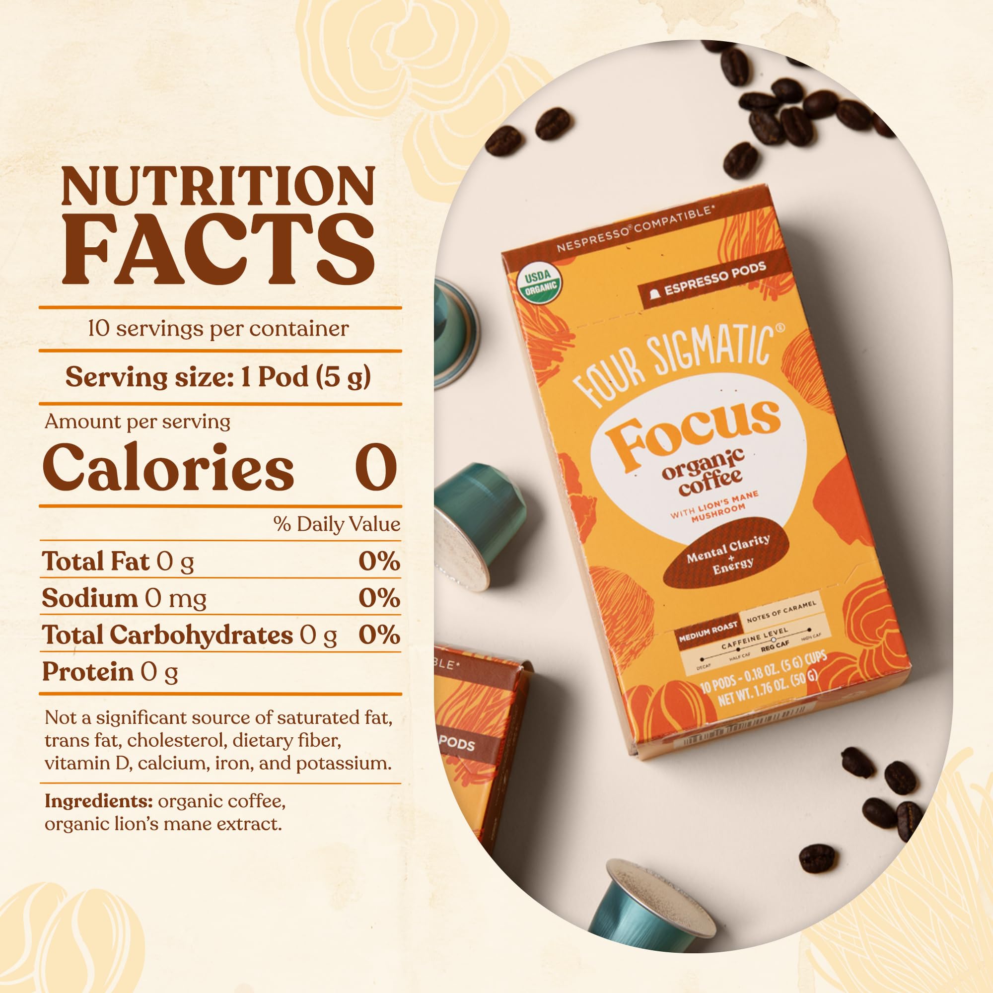Four Sigmatic Focus Coffee Pods ideal for iced brews, maintaining balance and crisp finish.