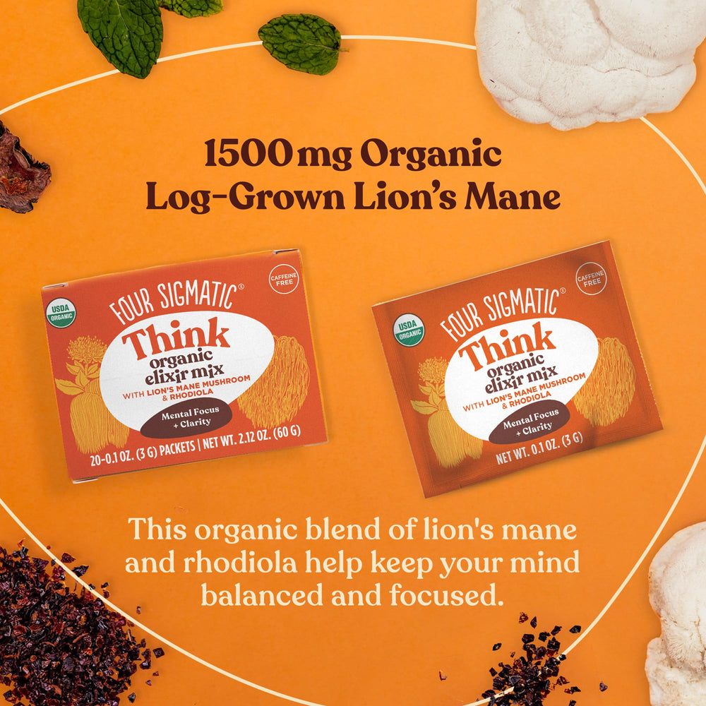 Four Sigmatic Focus Elixir ingredients panel highlights organic mushrooms and plant extracts