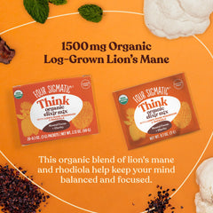 Four Sigmatic Focus Elixir ingredients panel highlights organic mushrooms and plant extracts