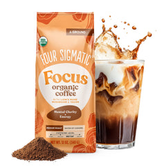 Four Sigmatic Focus ground coffee Lion’s Mane bag emphasizes enhanced focus through organic sourcing.