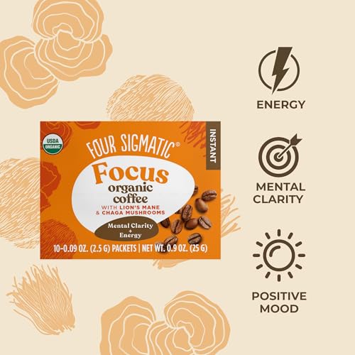 Four Sigmatic Focus Lion’s Mane mushroom powder bottle close-up boosts focus.
