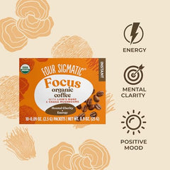 Four Sigmatic Focus Lion’s Mane mushroom powder bottle close-up boosts focus.