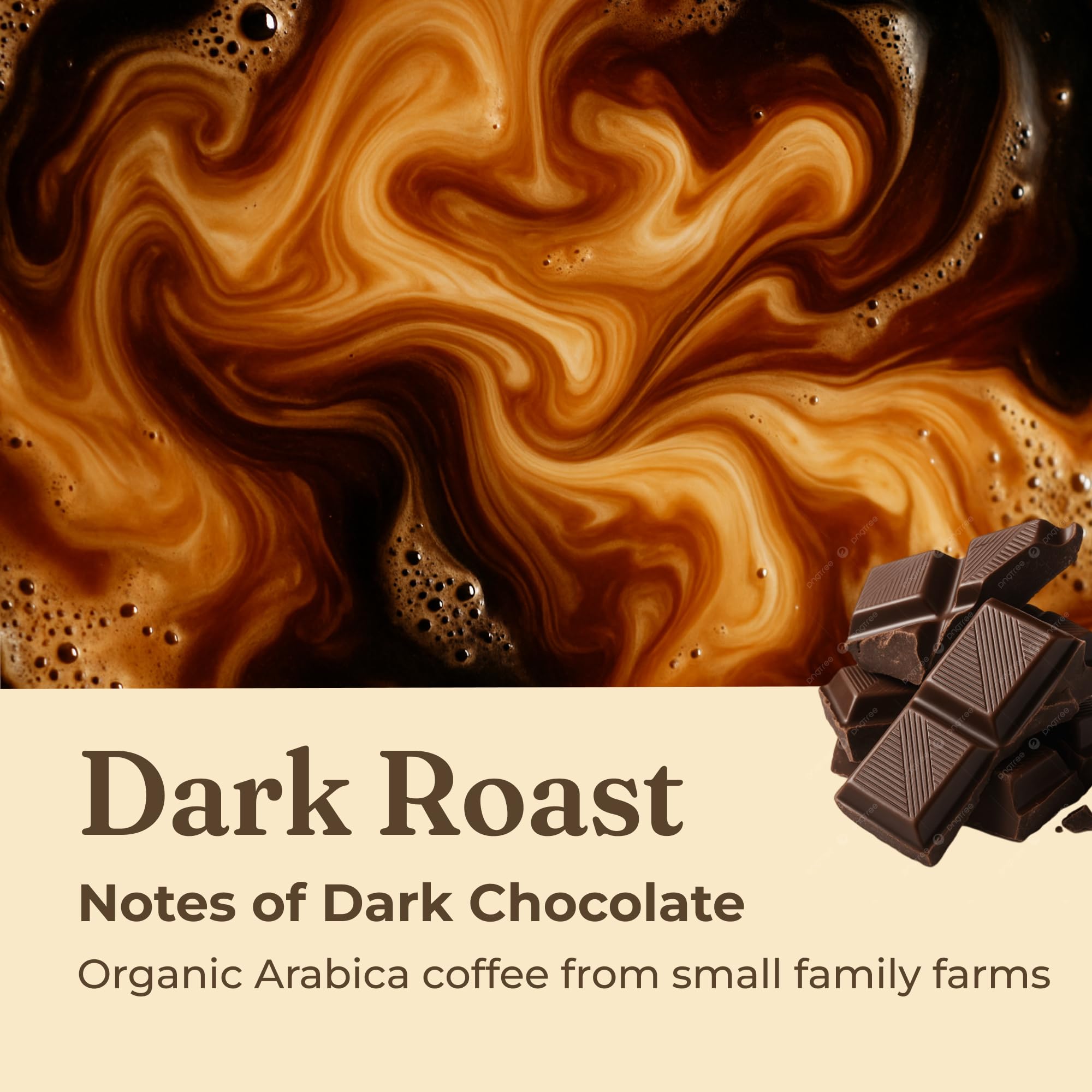Ground bag of Four Sigmatic Focus Coffee highlighting organic, fair-trade beans