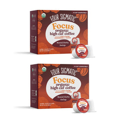 Four Sigmatic High Caffeine coffee packaging with sustainable pods for quick mornings.