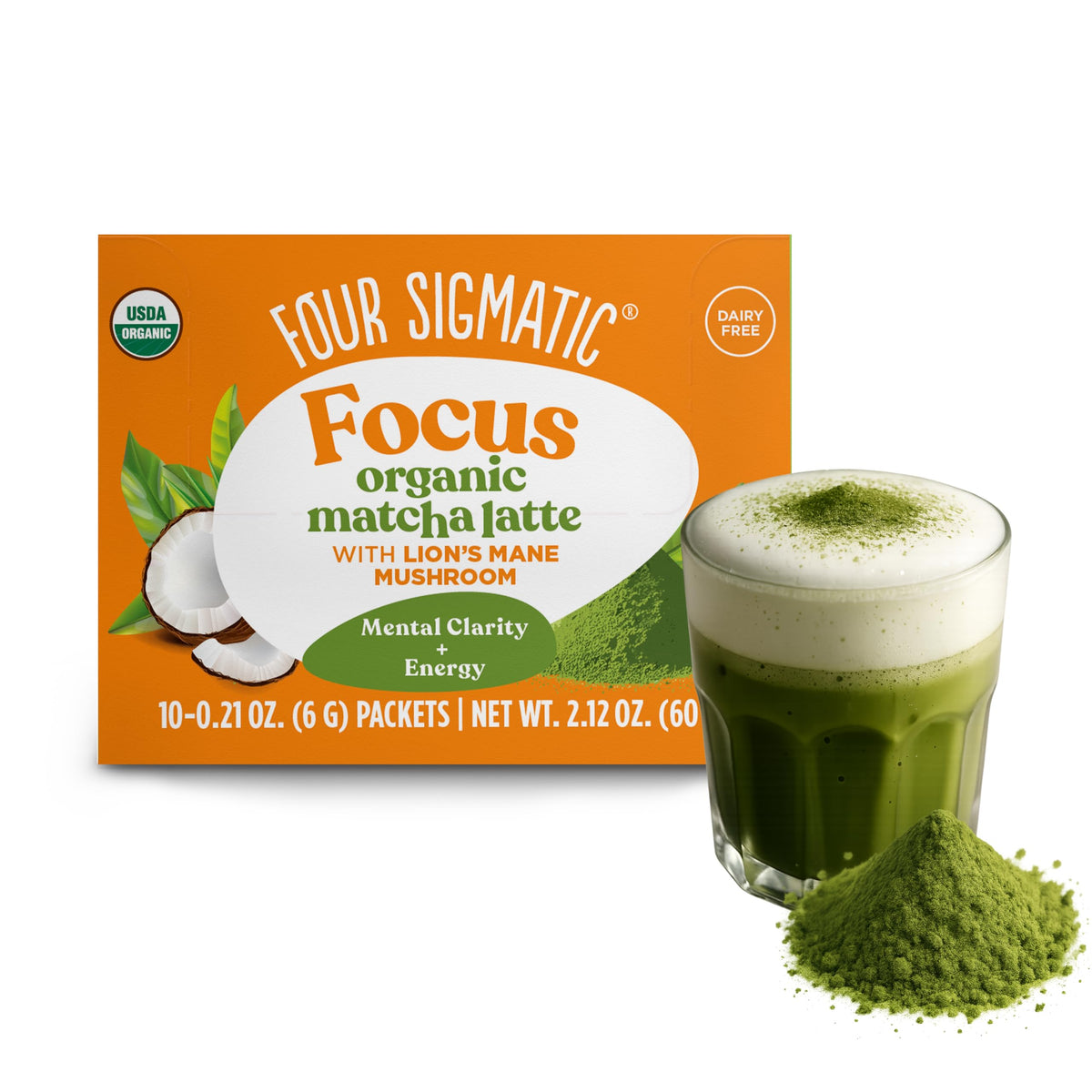 Four Sigmatic Lions Mane Matcha Latte bottle pour for a dairy-free latte.