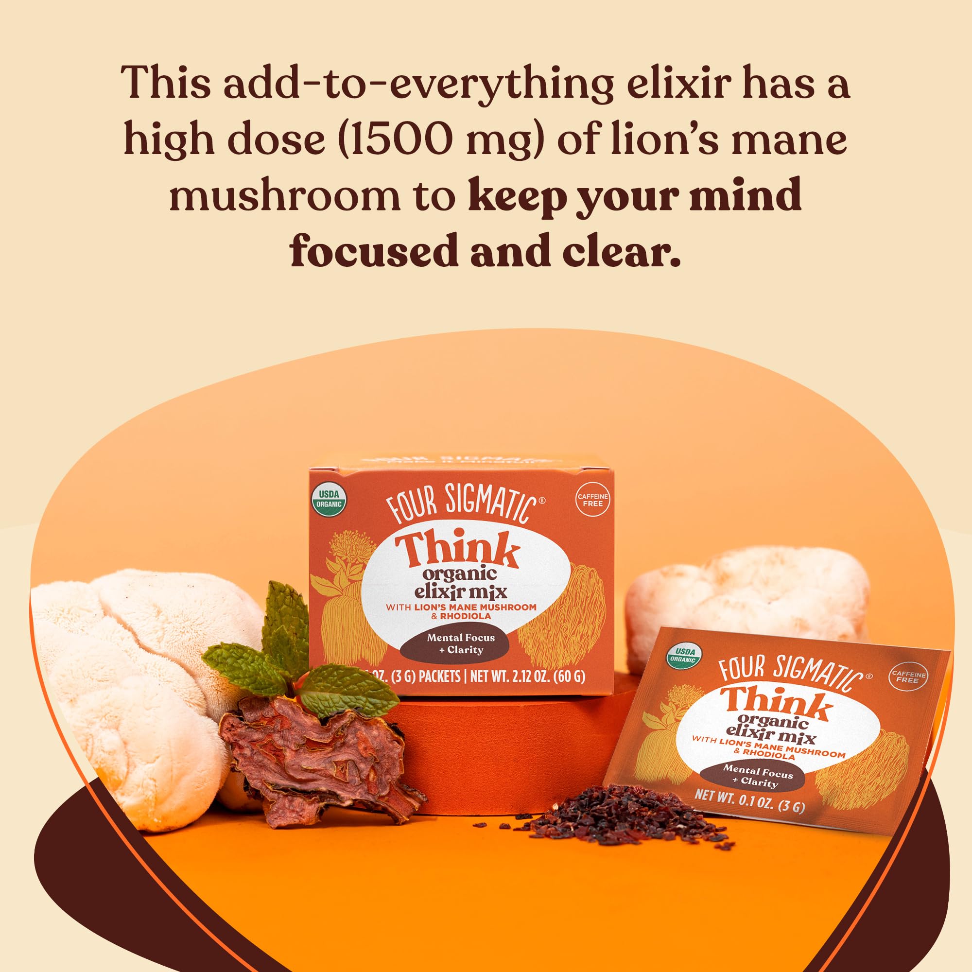 Four Sigmatic Lion's Mane powder scoop shows easy mixing into coffee or smoothies