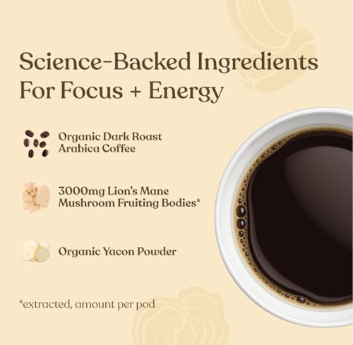 Four Sigmatic Mushroom Coffee K-Cups Lions Mane image highlights focus friendly mushroom blend.