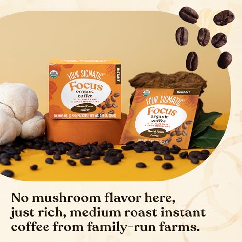 Four Sigmatic Lion's Mane coffee steaming mug ready for a calm, productive coffee break.