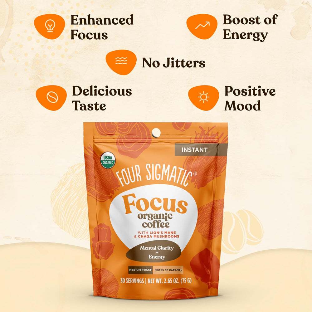 Four Sigmatic lab-test-badge signals quality and consistent caffeine content.