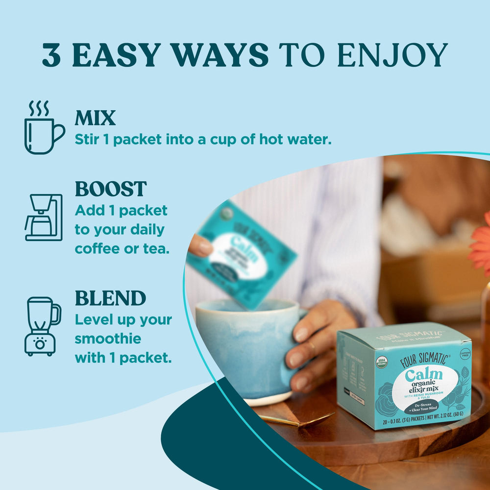 Four Sigmatic Reishi Elixir 20-pack box designed for a daily routine.