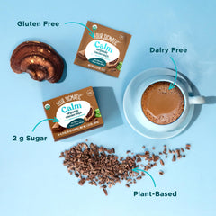 Four Sigmatic Reishi Hot Cacao label shows USDA Organic status and plant-based quality.
