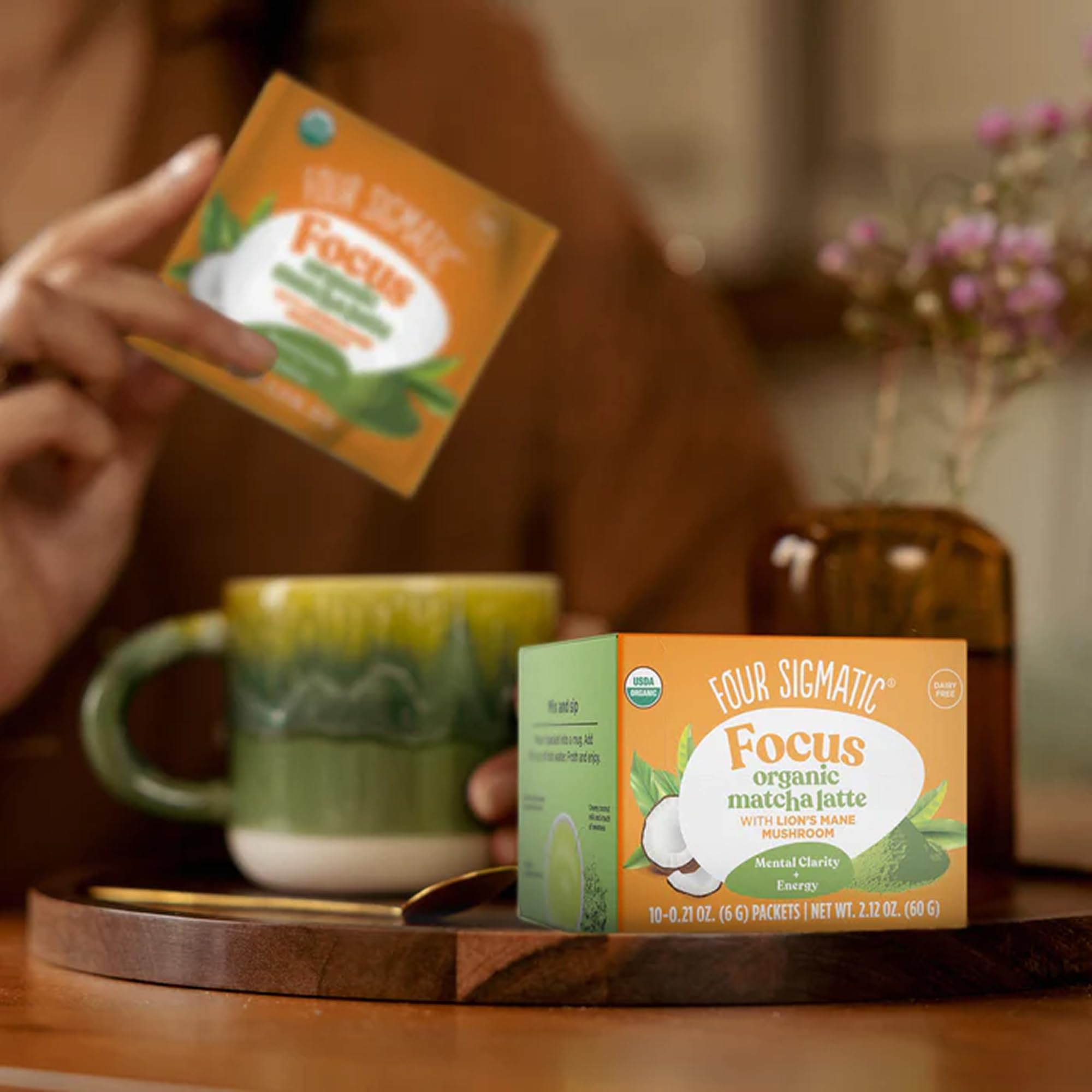 Four Sigmatic vegan dairy-free latte mix packaging for vegan diets.