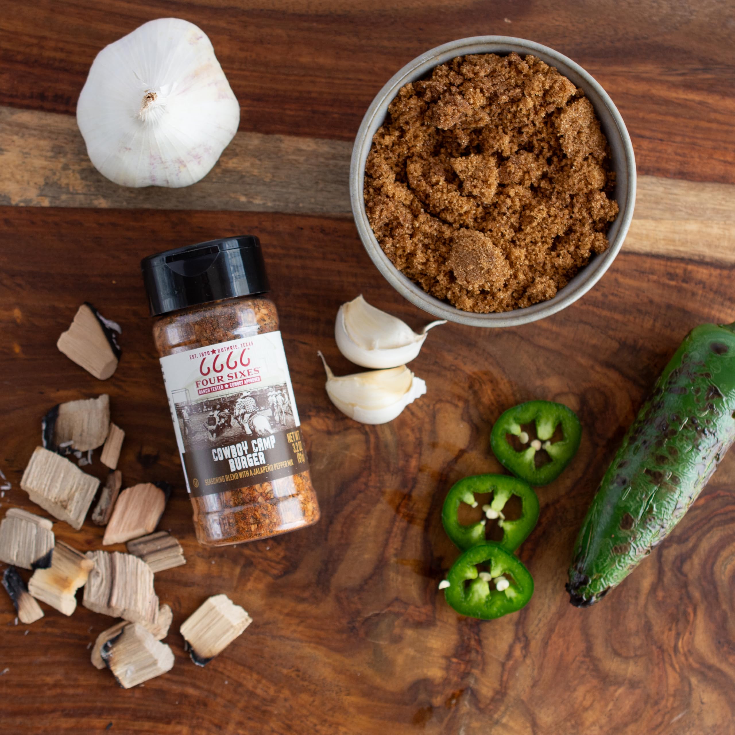 FOUR SIXES 6666 Burger Seasoning jar opened on counter for quick kitchen prep