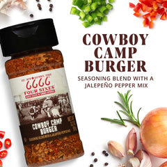 FOUR SIXES Cowboy Camp seasoning pour on grill delivers bold jalapeño notes.