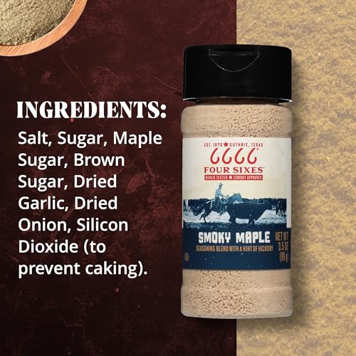 FOUR SIXES 6666 Smoky Maple Seasoning label closeup highlights maple sweetness and hickory smoke.