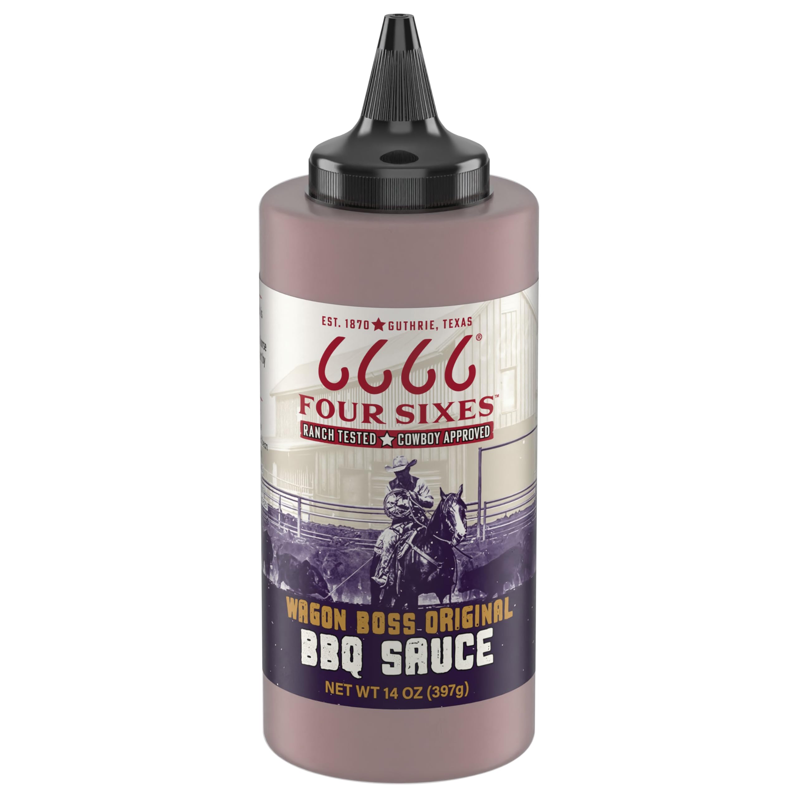 FOUR SIXES 6666 Wagon Boss BBQ Sauce bottle front, ideal for glazing grilled meats.