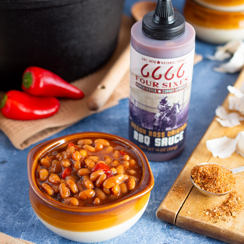 FOUR SIXES Wagon Boss sauce dipping plate shows versatile dipping for sides.