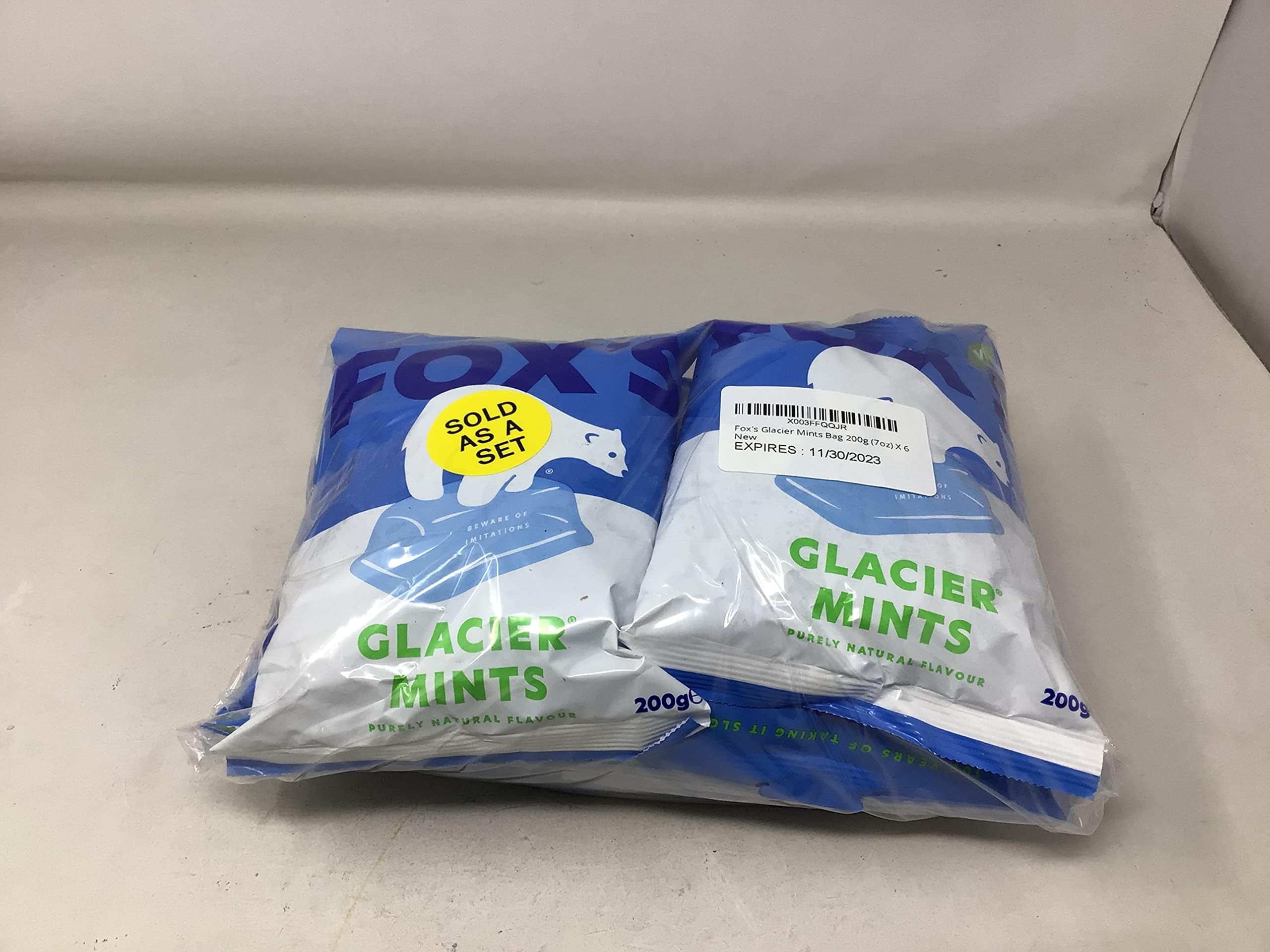 Label visual for Fox's Glacier Mints showing no artificial colors or flavors