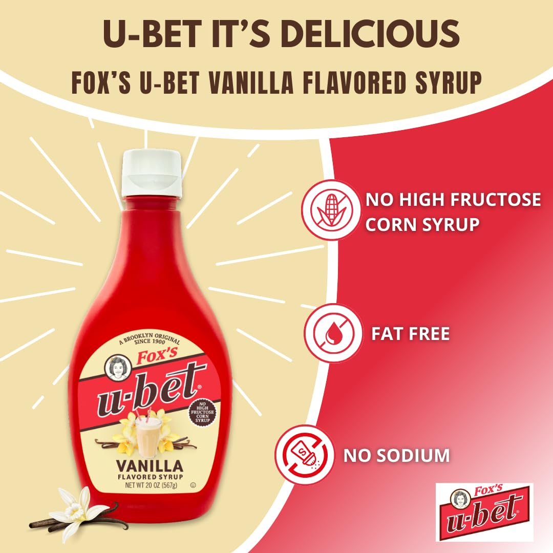 FOX'S U-BET Vanilla syrup bottle dessert topping for sundaes and milkshakes