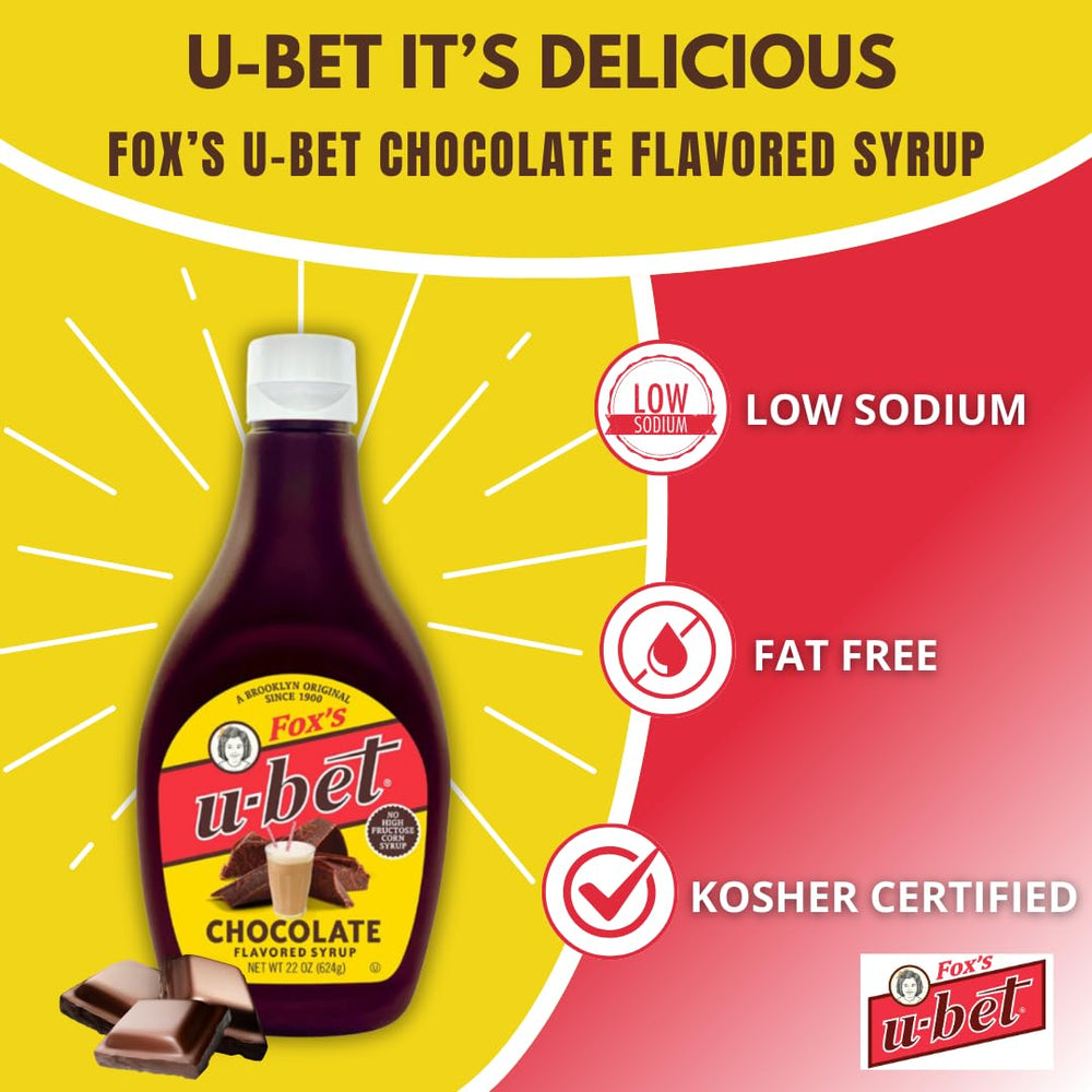 FOX'S U-BET milkshake topped with thick chocolate drizzle.