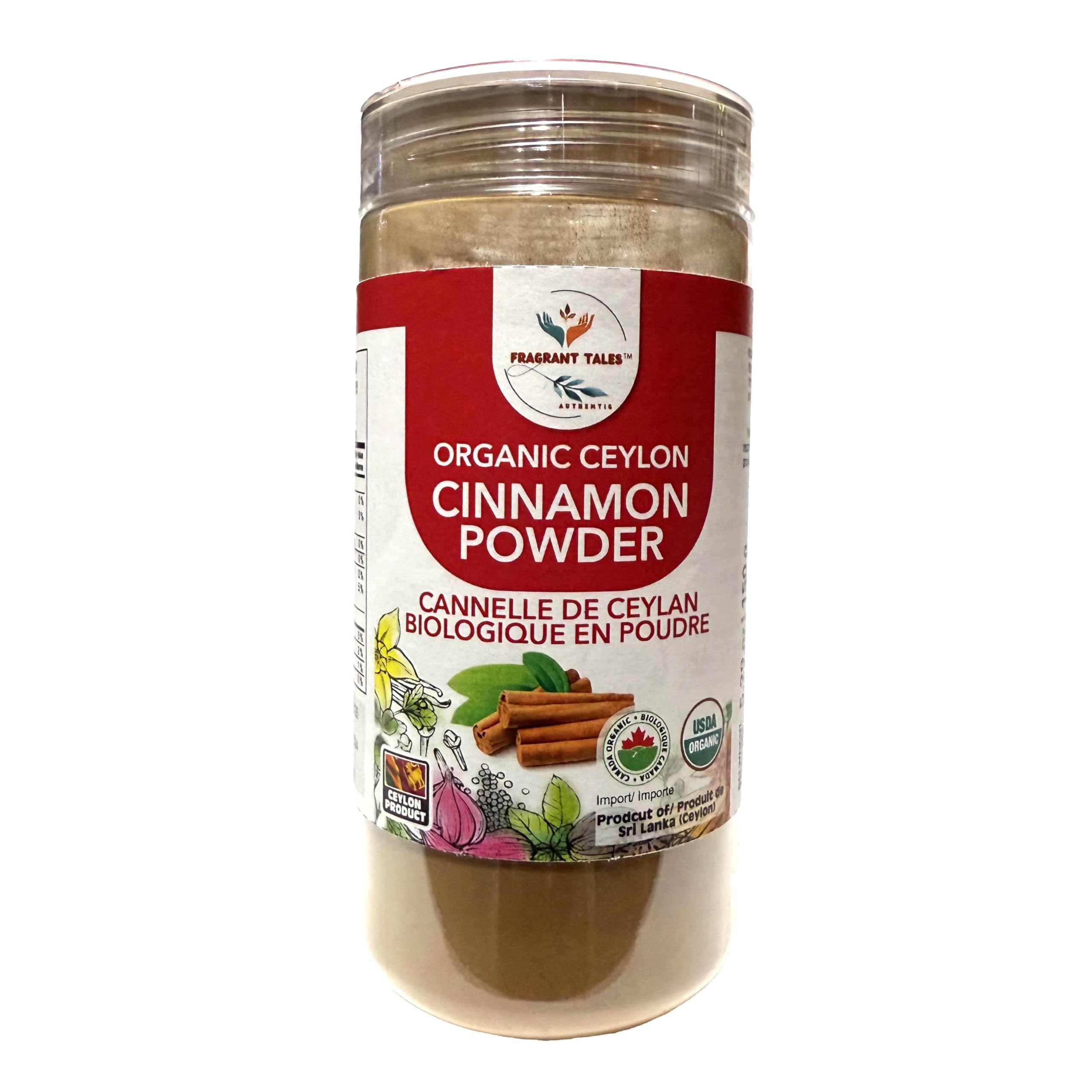 Fragrant Tales cinnamon powder jar for rich baking and aromatics.