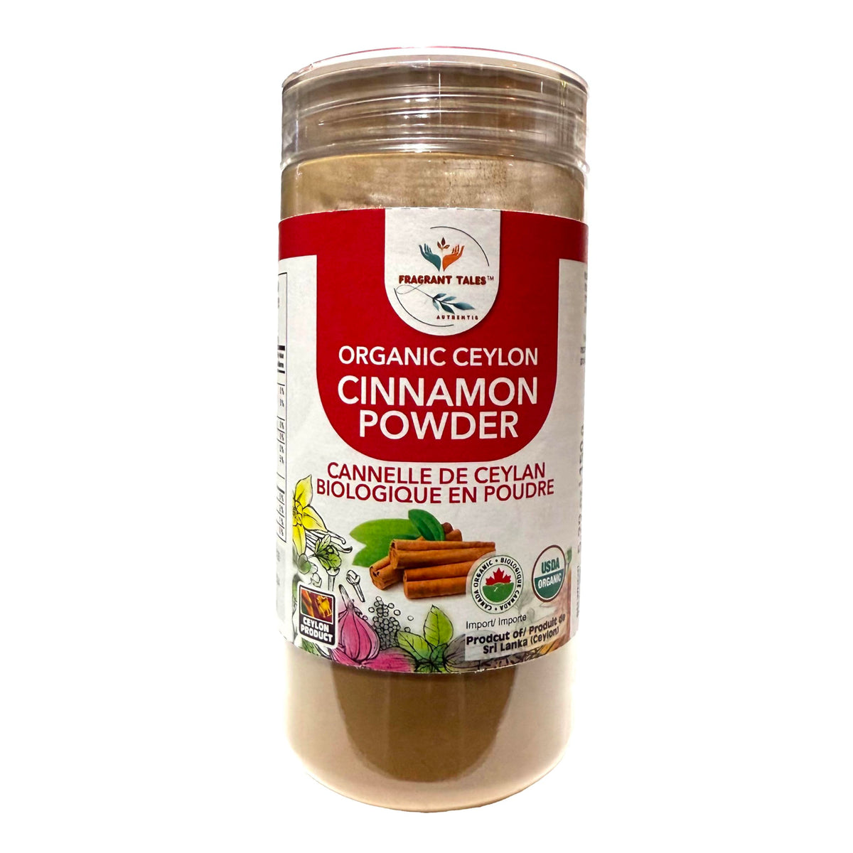 Fragrant Tales cinnamon powder jar for rich baking and aromatics.