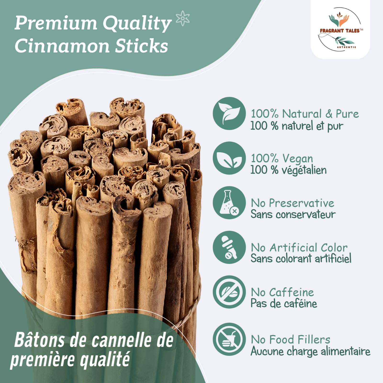 Fragrant Tales cinnamon sticks ideal for tea and warm beverages.