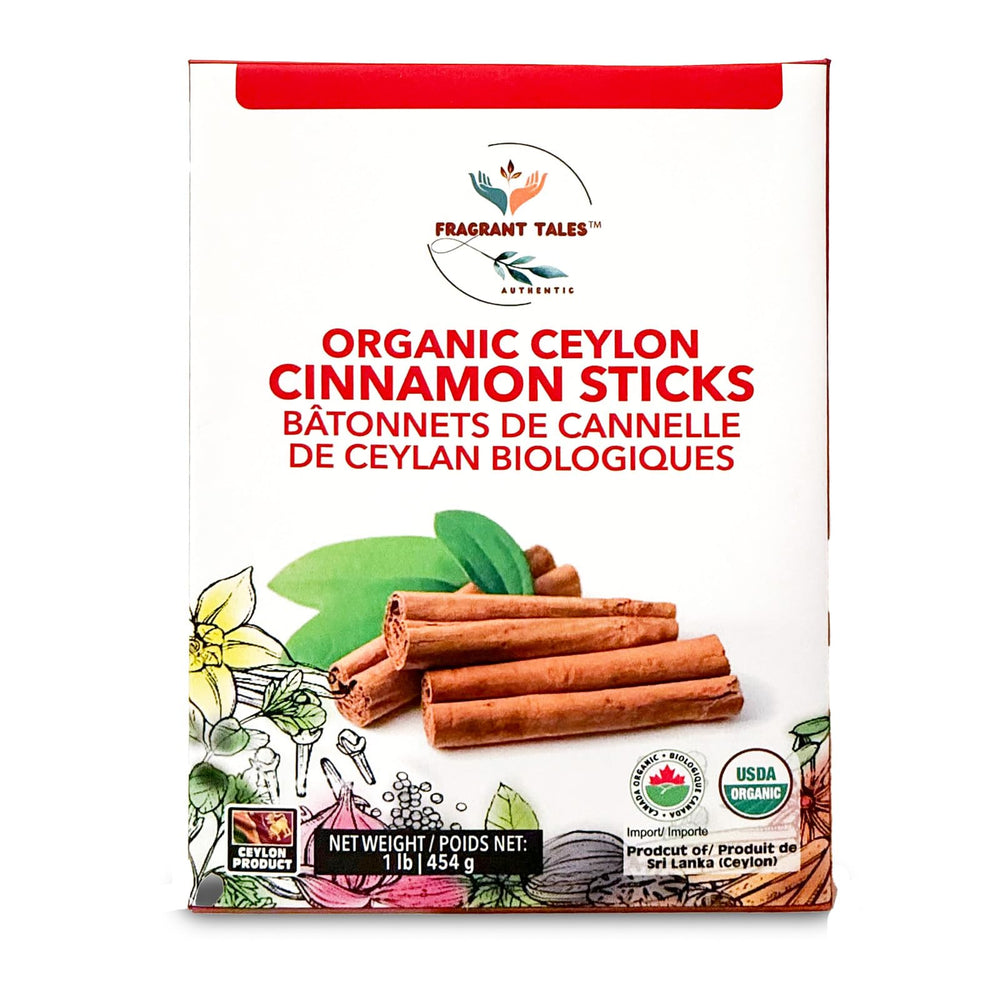 Fragrant Tales premium organic Ceylon cinnamon sticks in 1 lb packaging for cooking and baking