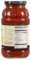 Francesco Rinaldi pasta sauce close-up shows tomato puree and pecorino Romano flavor.