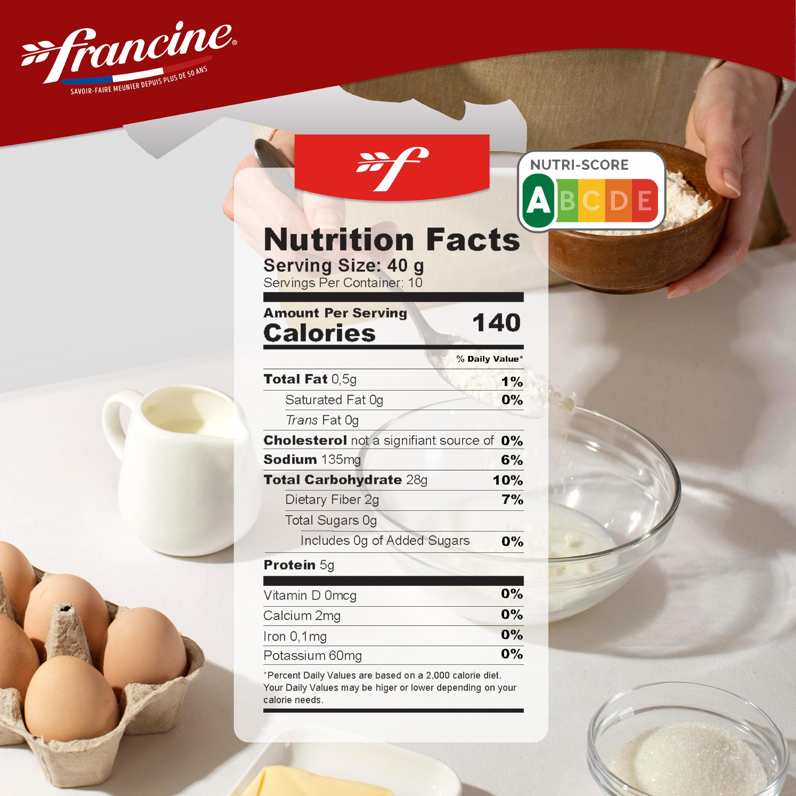 Francine crepe mix ingredients label highlights reliable, consistent batter for French-style crepes