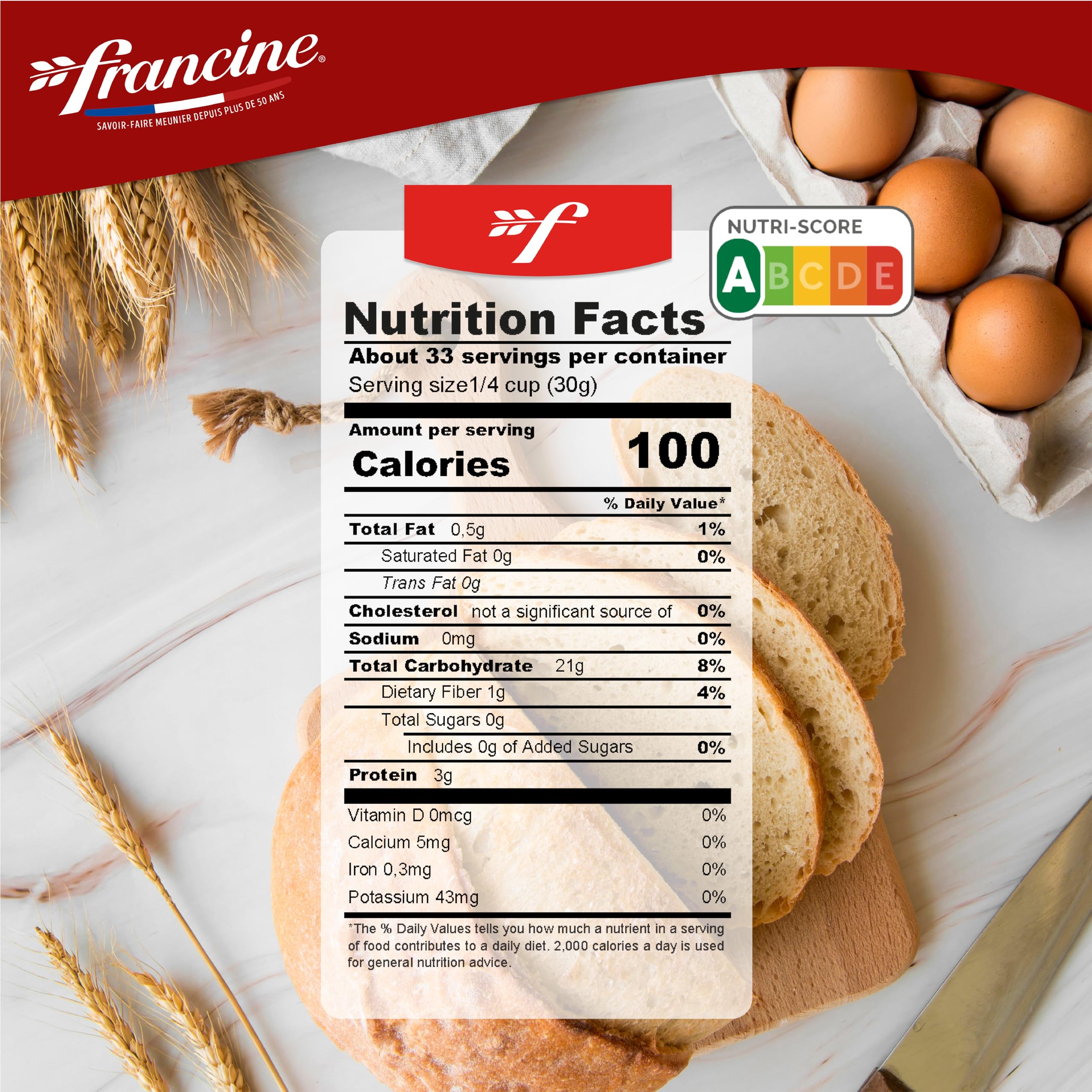 Francine T55 flour with dry ingredients ready for baking.