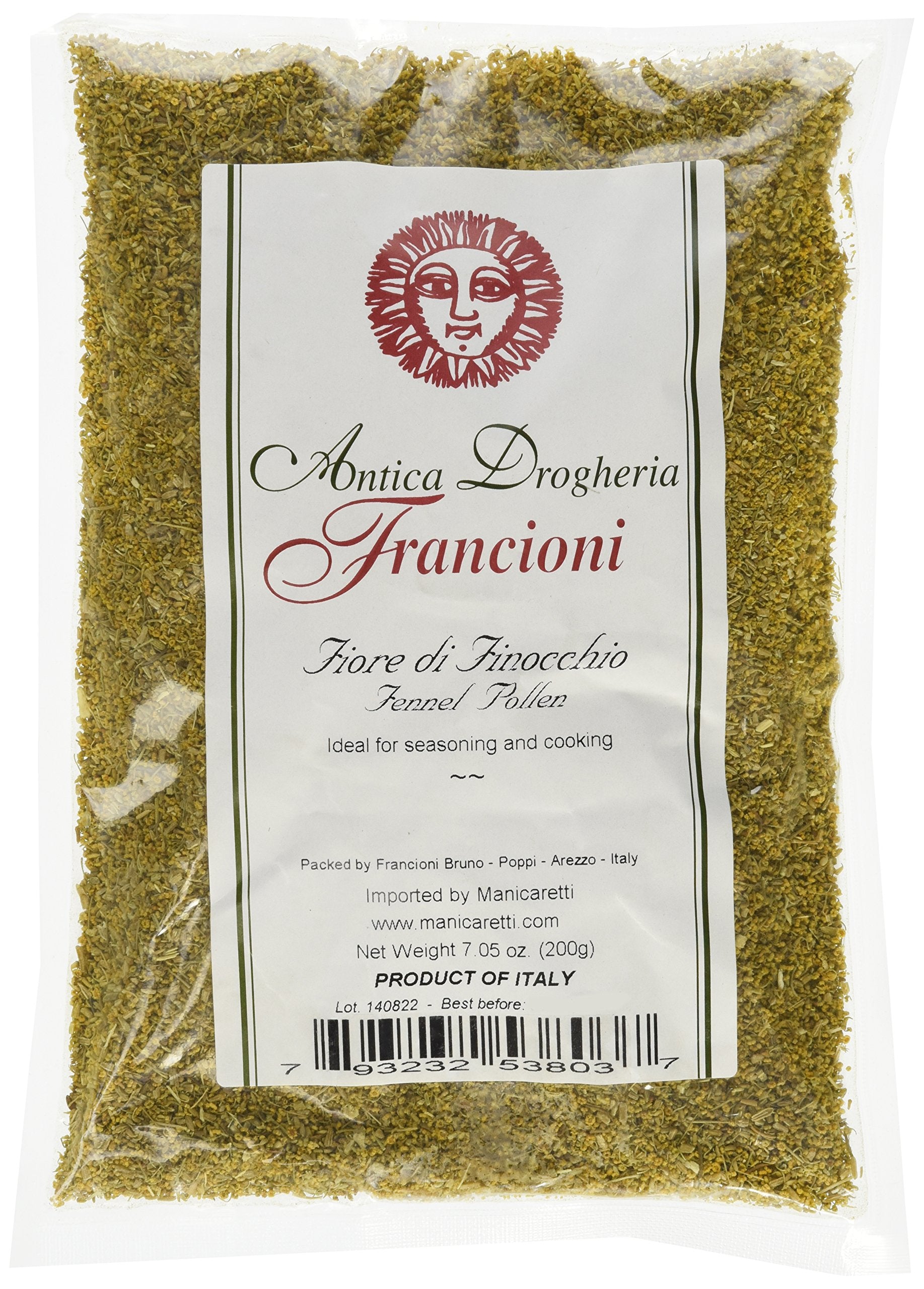 Francioni fennel pollen 200 g pouch, ideal seasoning for pasta, seafood, and vegetables.