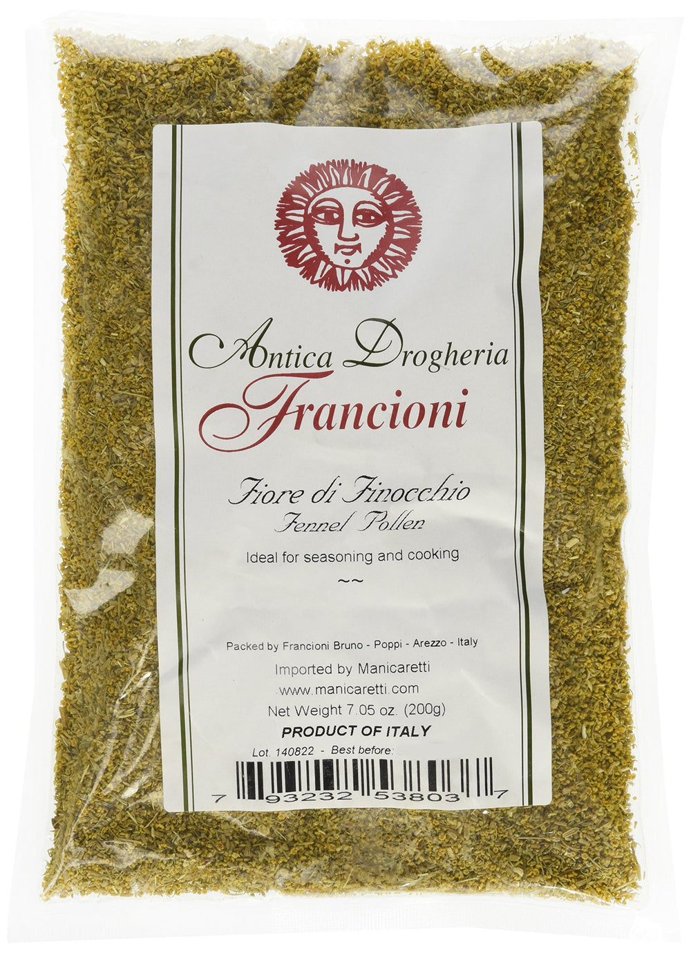 Francioni fennel pollen from Tuscany in a jar, enhances aroma and flavor finishing dishes.
