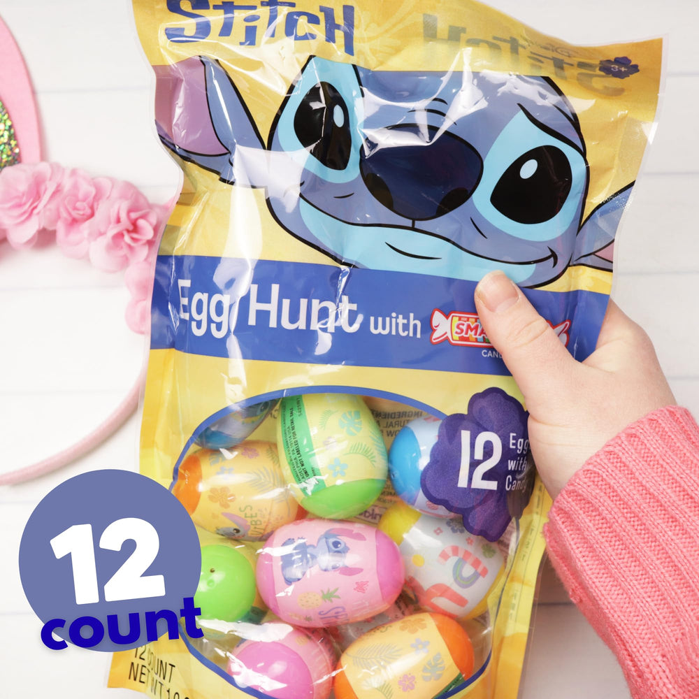 Frankford Disney Stitch pre-filled eggs pack highlighting assortment for egg hunts.