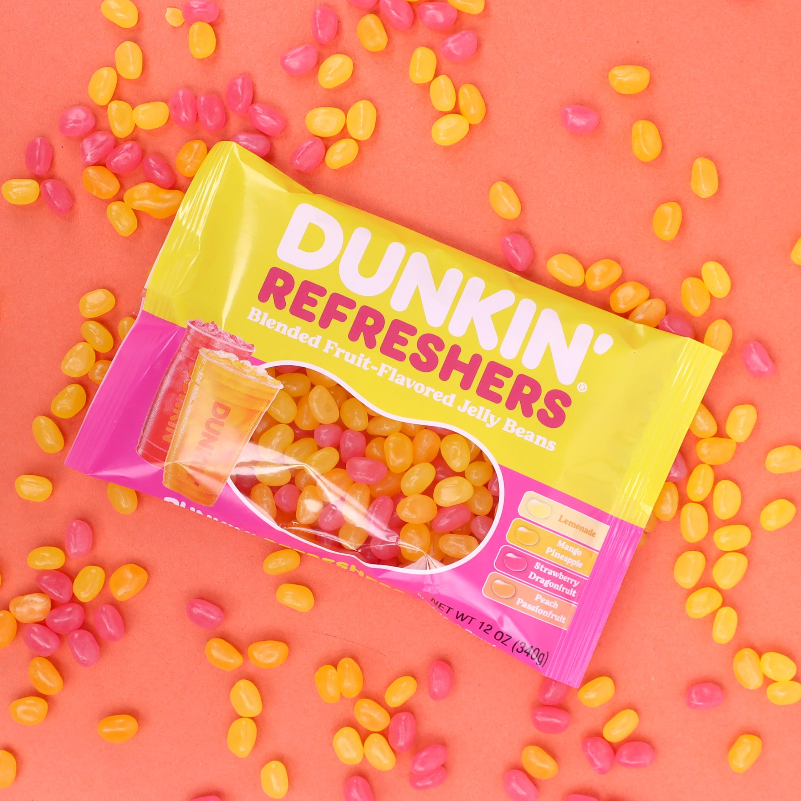 Frankford Dunkin' Refreshers raspberry watermelon flavor beans with fruity freshness.