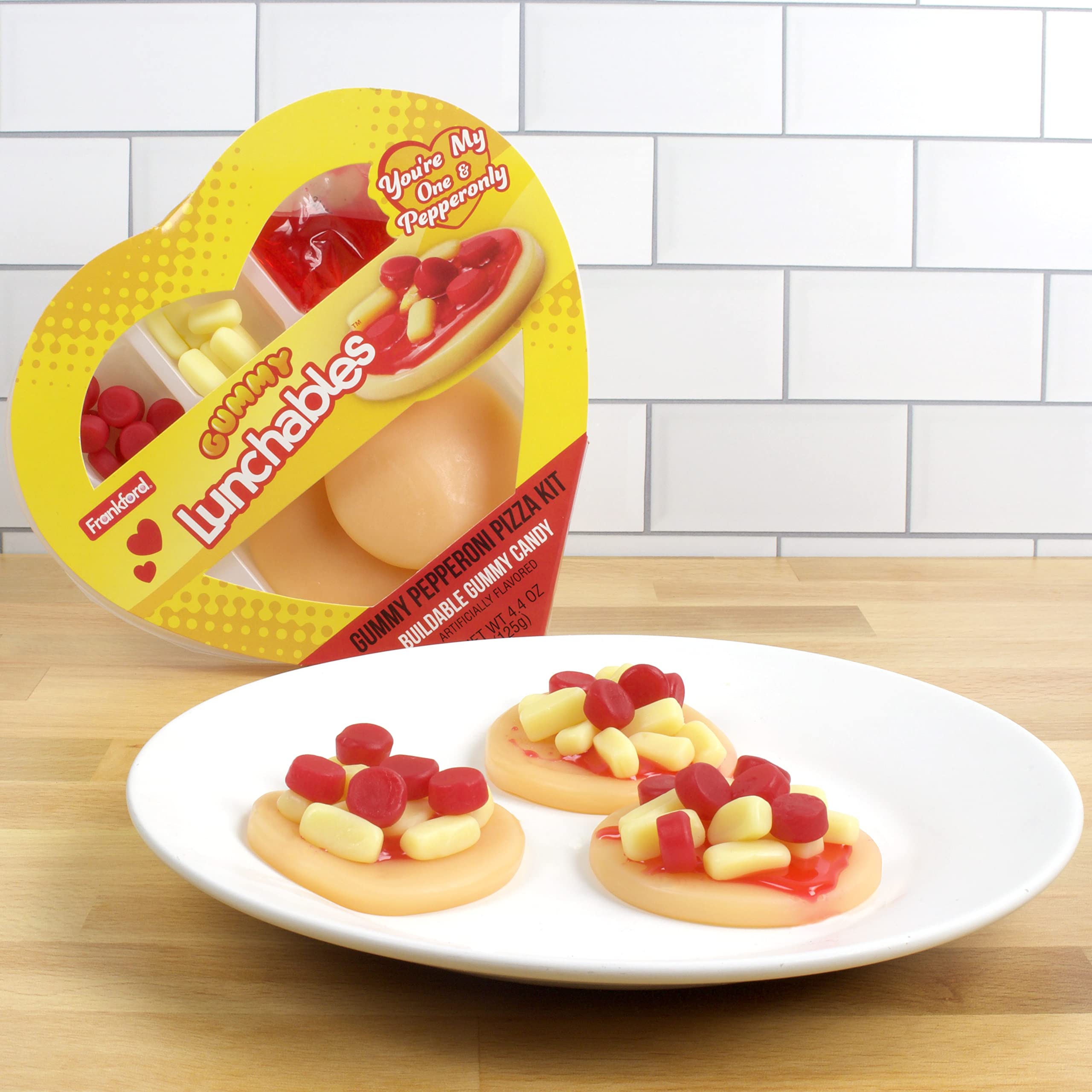 Frankford Lunchables gummy candy pizza kit contents gummies with vibrant flavors for sharing