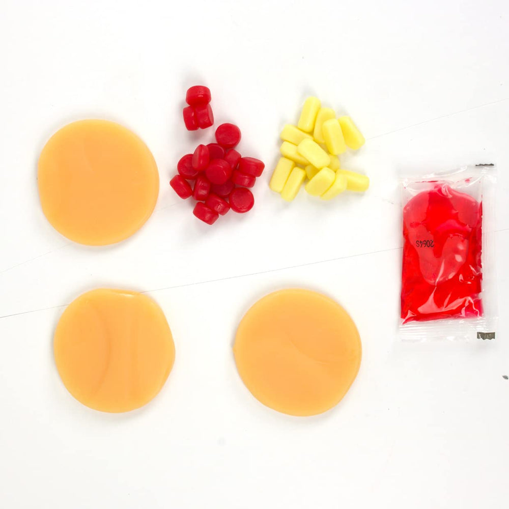 Frankford Lunchables gummy candy pizza kit flavors closeup with fruity varieties