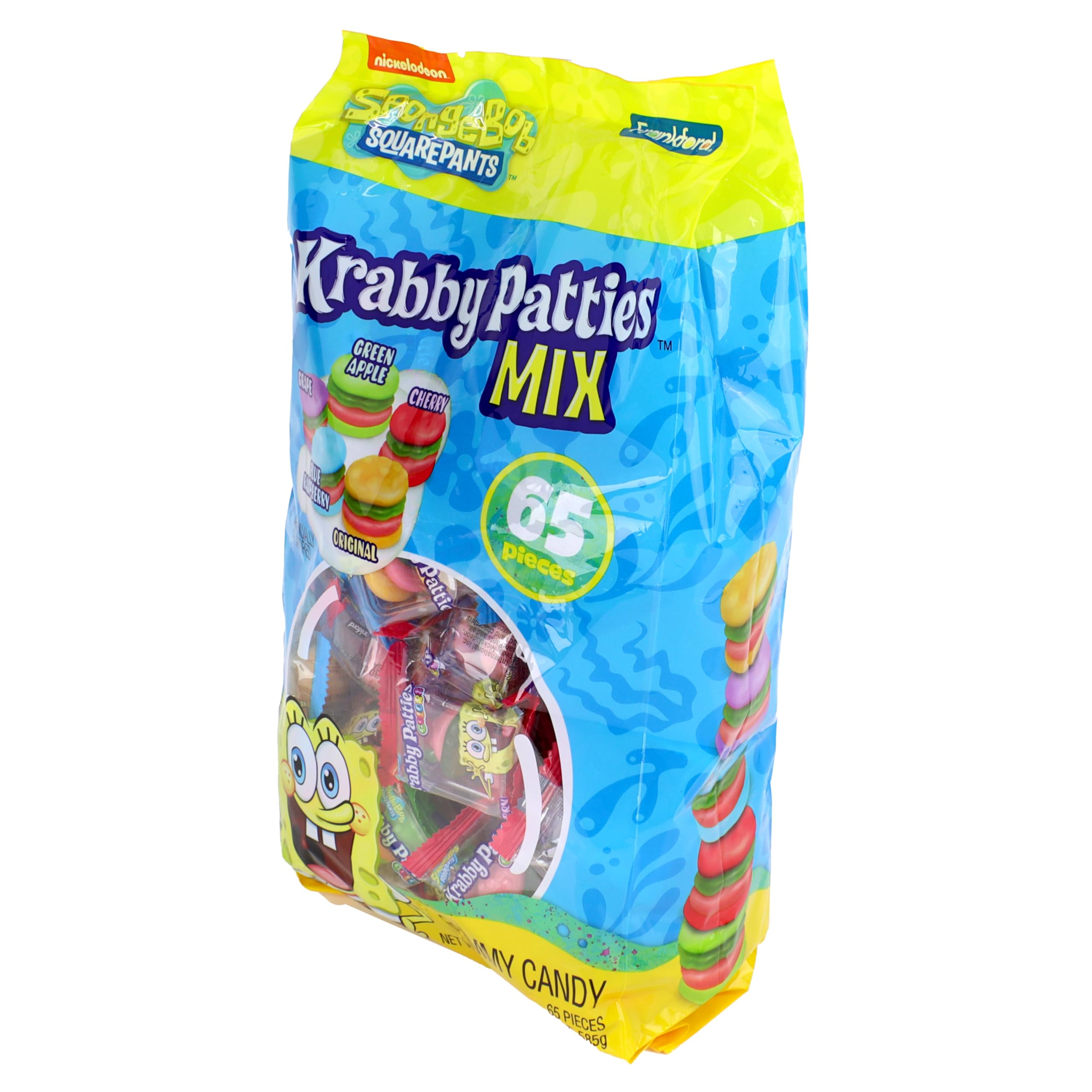 Frankford Krabby Patties gummies blue raspberry flavor, bulk 65-piece pack for gatherings.