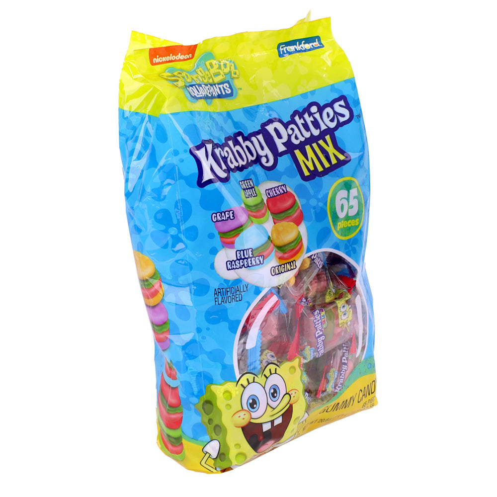 Frankford SpongeBob Krabby Patties gummies in display dish, ideal for Easter or gifts.