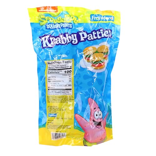 Frankford SpongeBob Krabby Patties gummies individually wrapped for easy stocking stuffers.