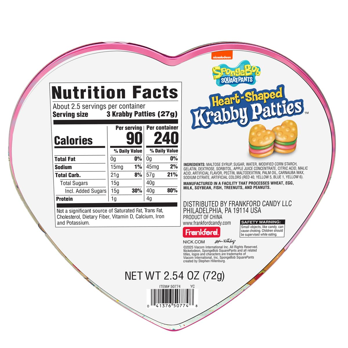 Frankford SpongeBob Krabby Patties gummy close-up, perfect kid-friendly Valentines Day treat