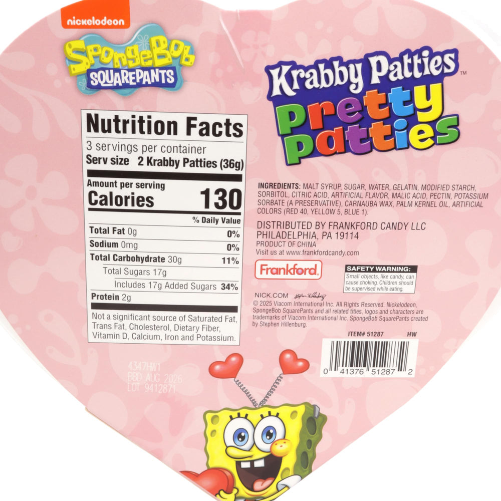 Frankford SpongeBob Pretty Patties gummies in assorted flavors with bright packaging