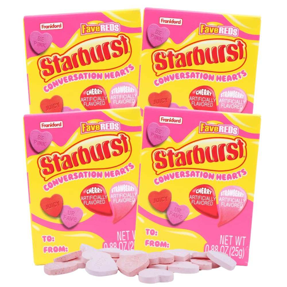 Frankford Starbursts Conversation Hearts packaging close-up showing brand and candy texture