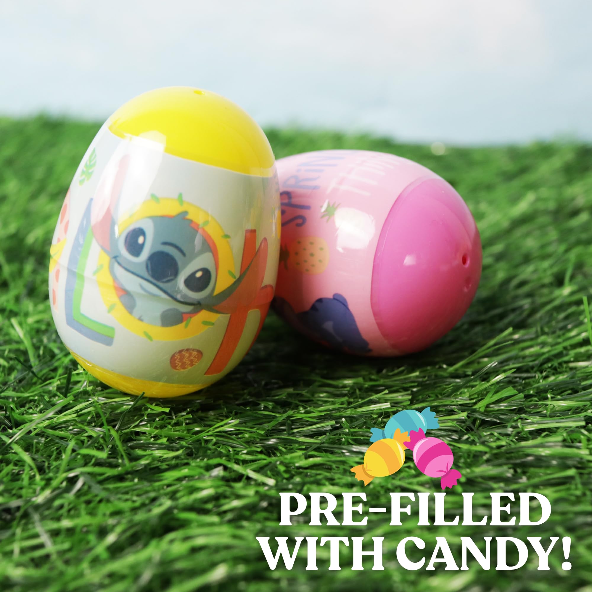 Frankford Stitch eggs on display for festive spring decor and party favors.