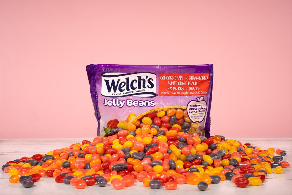 Frankford Welch's jelly beans shown on desk for quick afternoon snack