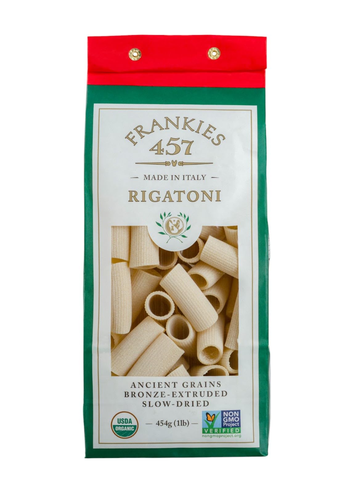 Frankies 457 artisanal rigatoni pasta bundle, premium durum wheat for rich Italian meals.
