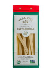 Frankies 457 artisanal pappardelle on a wooden board, ideal for rich ragù sauces.