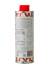 Close-up of Frankies 457 label showing premium EVOO and Calabrian chilis for versatile cooking
