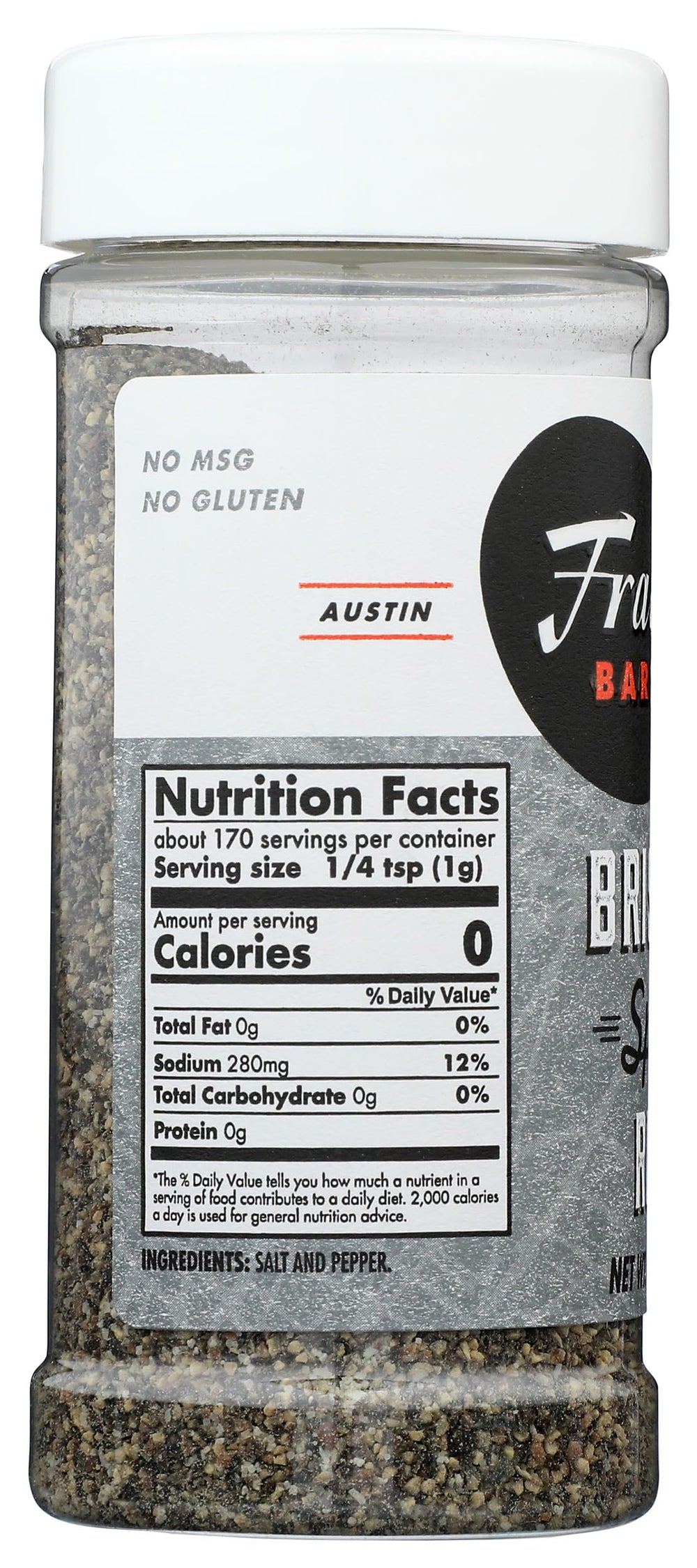 Franklin Barbecue Brisket Spice Rub ingredients highlight clean, no hydrogenated fats.