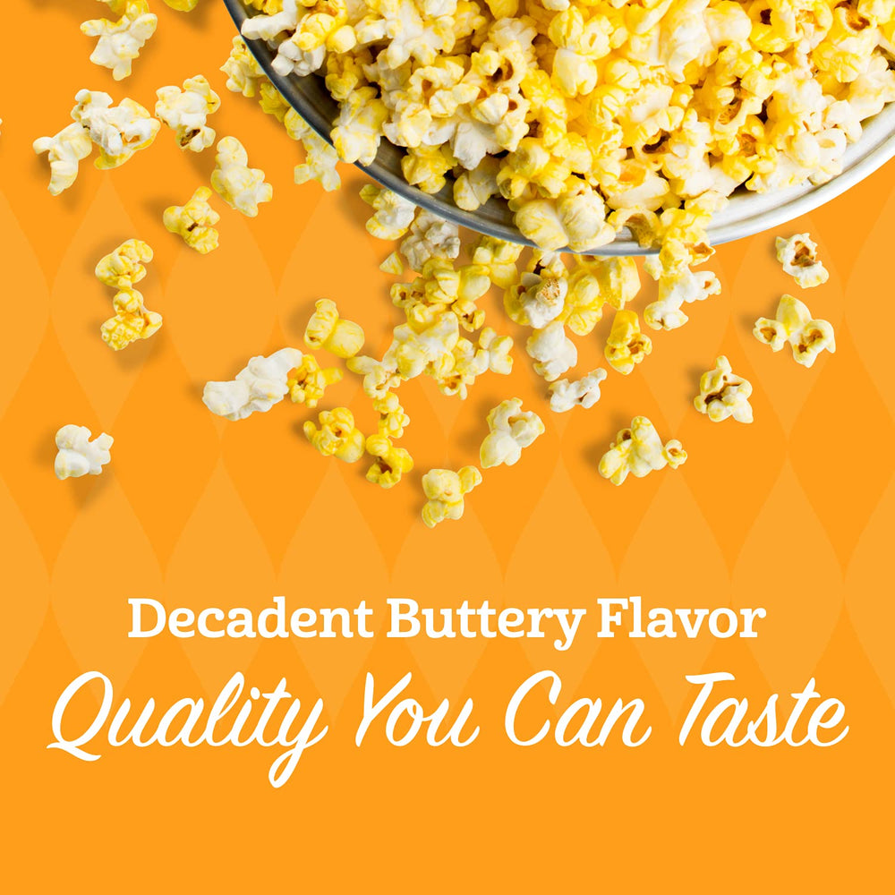 Shaker dusting popcorn on the stovetop delivers rich butter notes.